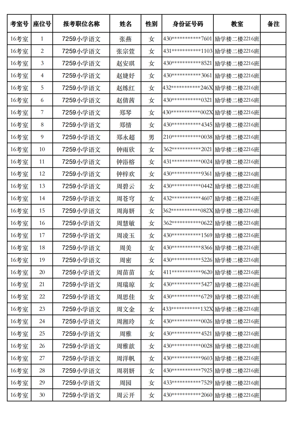 长沙市实验小学2023年引进高校毕业研究生笔试、选调骨干教师知识测验考场及座位号安排(图19)