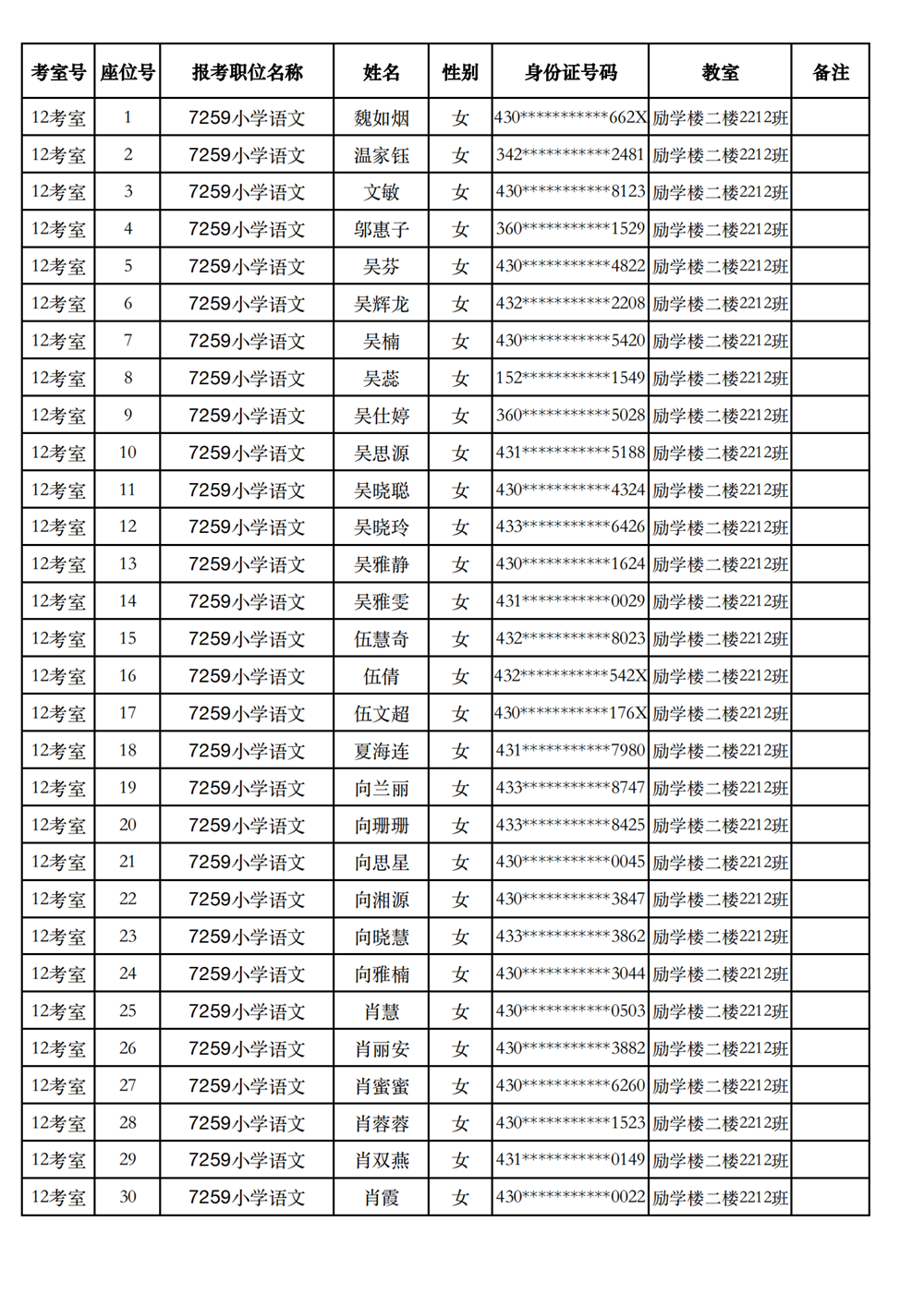 长沙市实验小学2023年引进高校毕业研究生笔试、选调骨干教师知识测验考场及座位号安排(图3)