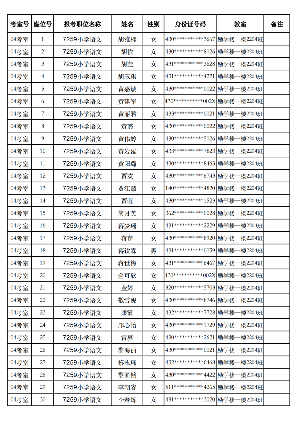 长沙市实验小学2023年引进高校毕业研究生笔试、选调骨干教师知识测验考场及座位号安排(图11)